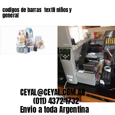 codigos de barras 	textil niños y general