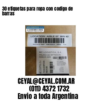 30 etiquetas para ropa con codigo de barras