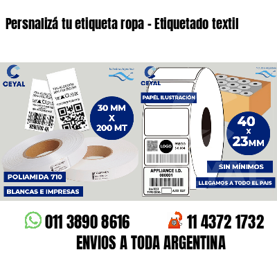 Persnalizá tu etiqueta ropa - Etiquetado textil