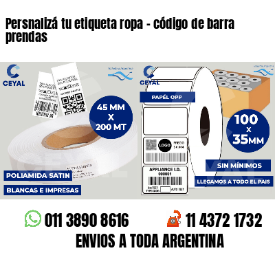 Persnalizá tu etiqueta ropa - código de barra prendas