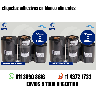 etiquetas adhesivas en blanco alimentos
