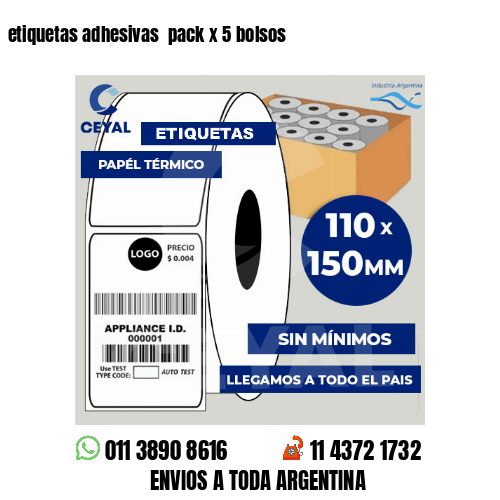 etiquetas adhesivas  pack x 5 bolsos