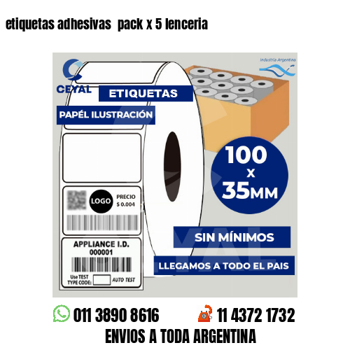 etiquetas adhesivas  pack x 5 lenceria