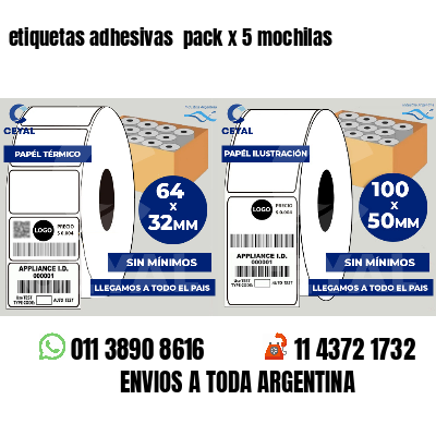 etiquetas adhesivas  pack x 5 mochilas
