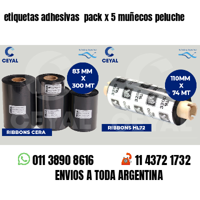 etiquetas adhesivas  pack x 5 muñecos peluche