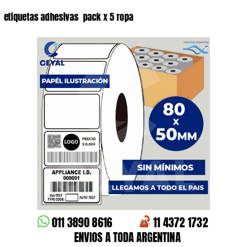 etiquetas adhesivas  pack x 5 ropa