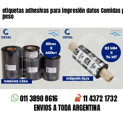 etiquetas adhesivas para impresión datos Comidas por peso