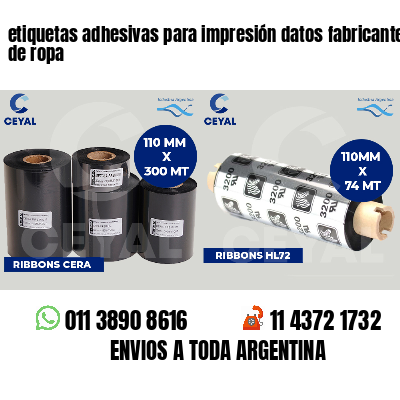 etiquetas adhesivas para impresión datos fabricantes de ropa