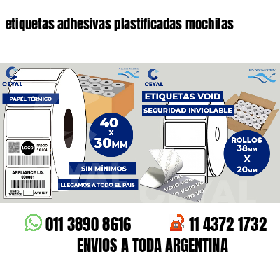 etiquetas adhesivas plastificadas mochilas