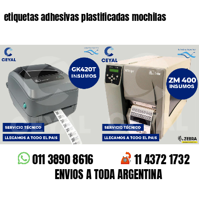 etiquetas adhesivas plastificadas mochilas
