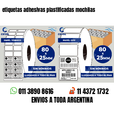 etiquetas adhesivas plastificadas mochilas