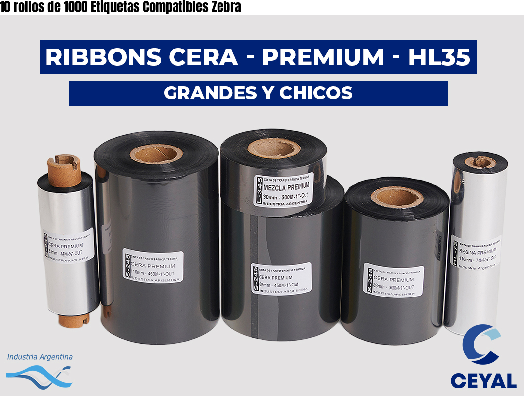 10 rollos de 1000 Etiquetas Compatibles Zebra