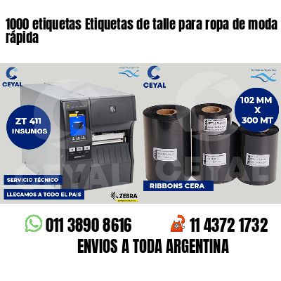 1000 etiquetas Etiquetas de talle para ropa de moda rápida