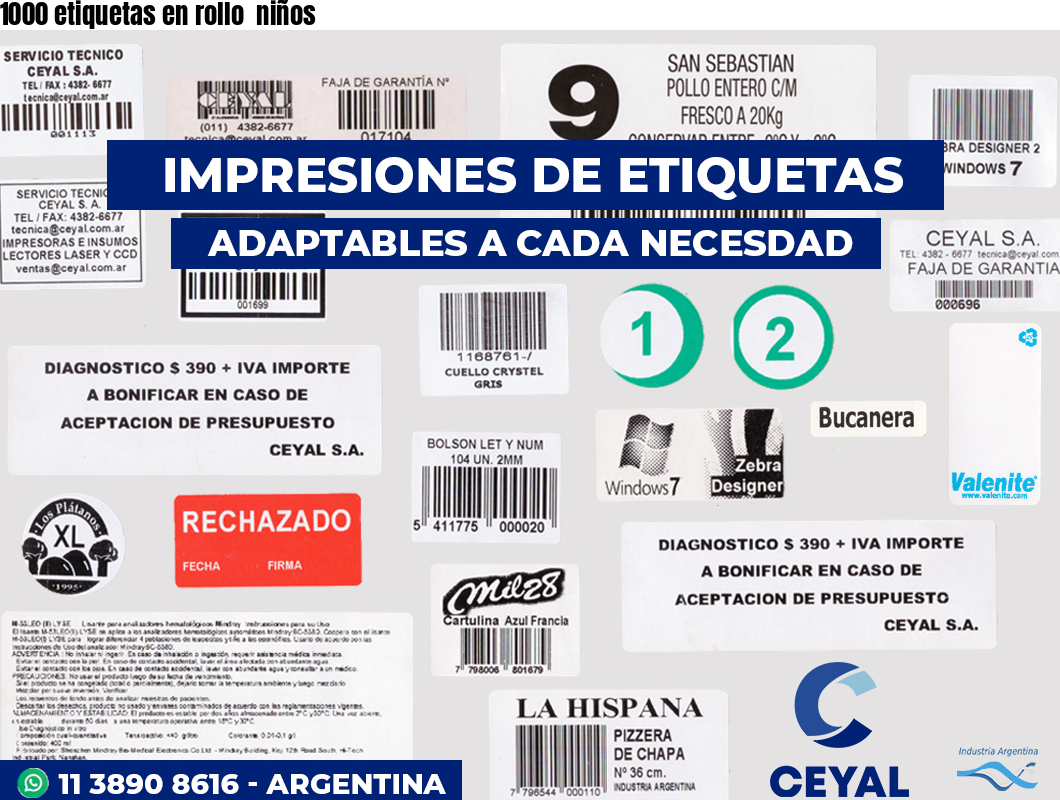 1000 etiquetas en rollo  niños