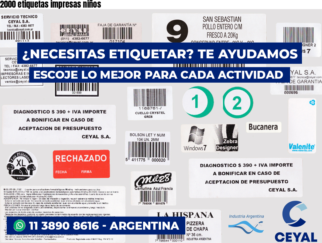 2000 etiquetas impresas niños