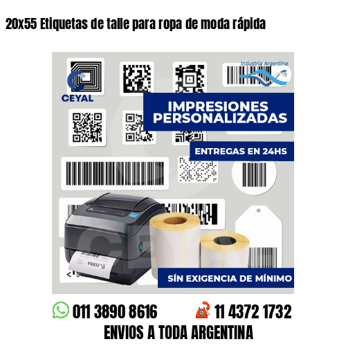 20x55 Etiquetas de talle para ropa de moda rápida