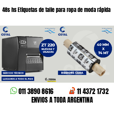 48s hs Etiquetas de talle para ropa de moda rápida