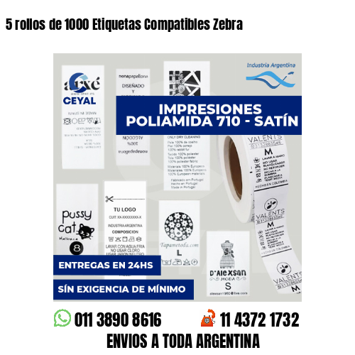 5 rollos de 1000 Etiquetas Compatibles Zebra
