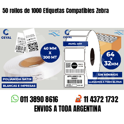 50 rollos de 1000 Etiquetas Compatibles Zebra 