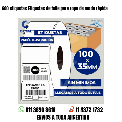 600 etiquetas Etiquetas de talle para ropa de moda rápida
