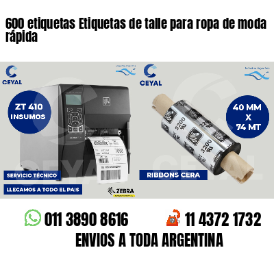 600 etiquetas Etiquetas de talle para ropa de moda rápida
