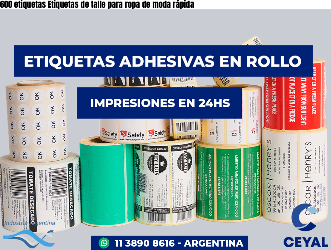 600 etiquetas Etiquetas de talle para ropa de moda rápida