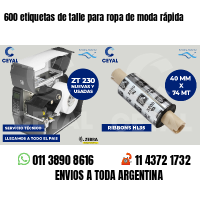 600 etiquetas de talle para ropa de moda rápida