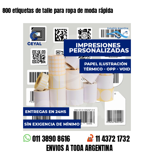 800 etiquetas de talle para ropa de moda rápida