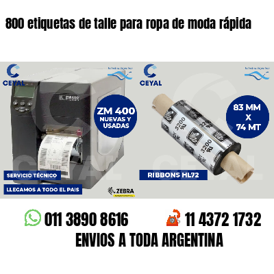 800 etiquetas de talle para ropa de moda rápida