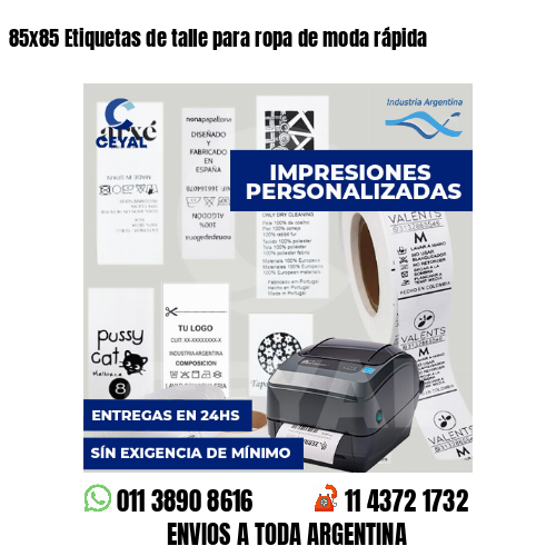 85x85 Etiquetas de talle para ropa de moda rápida