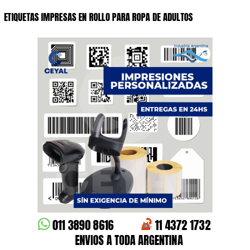 ETIQUETAS IMPRESAS EN ROLLO PARA ROPA DE ADULTOS