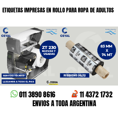 ETIQUETAS IMPRESAS EN ROLLO PARA ROPA DE ADULTOS