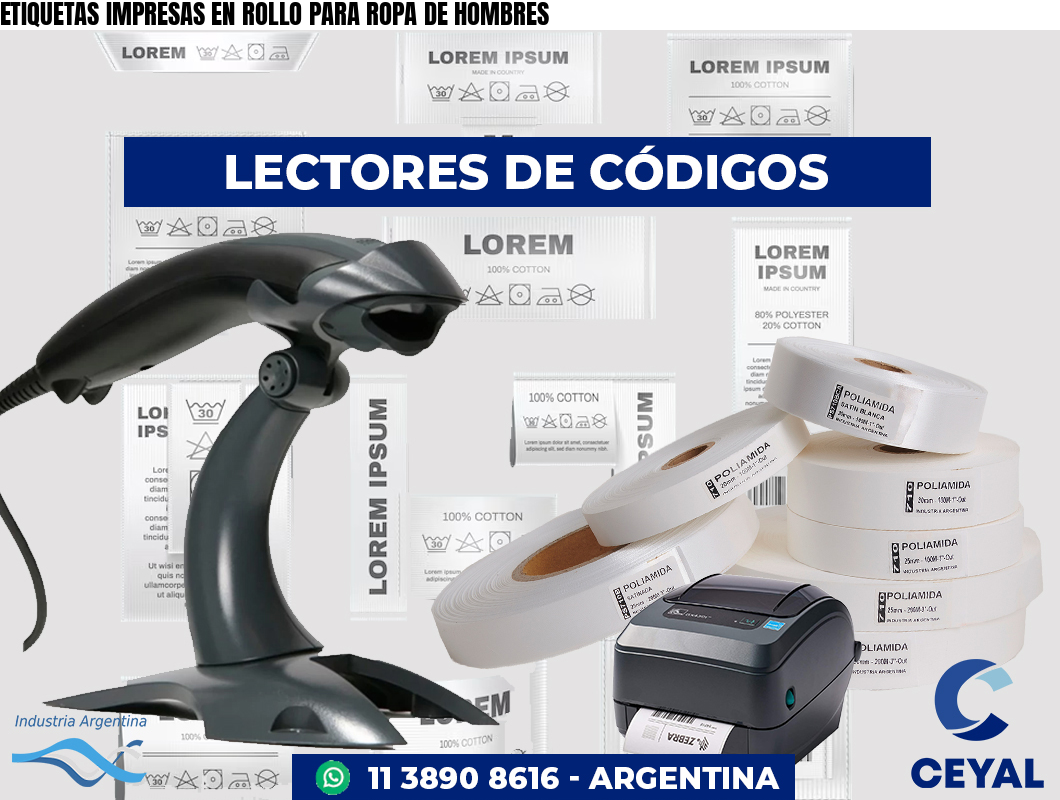 ETIQUETAS IMPRESAS EN ROLLO PARA ROPA DE HOMBRES