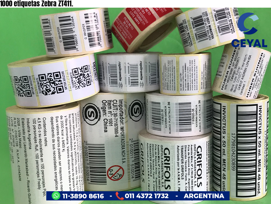 1000 etiquetas Zebra ZT411.