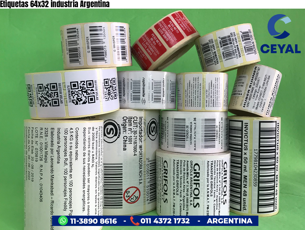 Etiquetas 64x32 industria Argentina