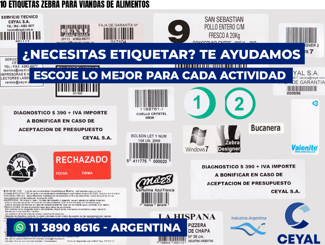 10 ETIQUETAS ZEBRA PARA VIANDAS DE ALIMENTOS