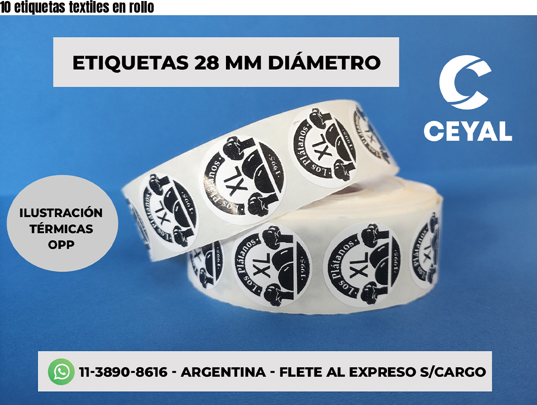 10 etiquetas textiles en rollo