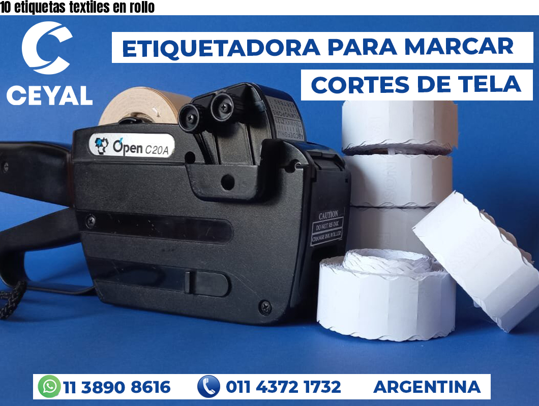 10 etiquetas textiles en rollo