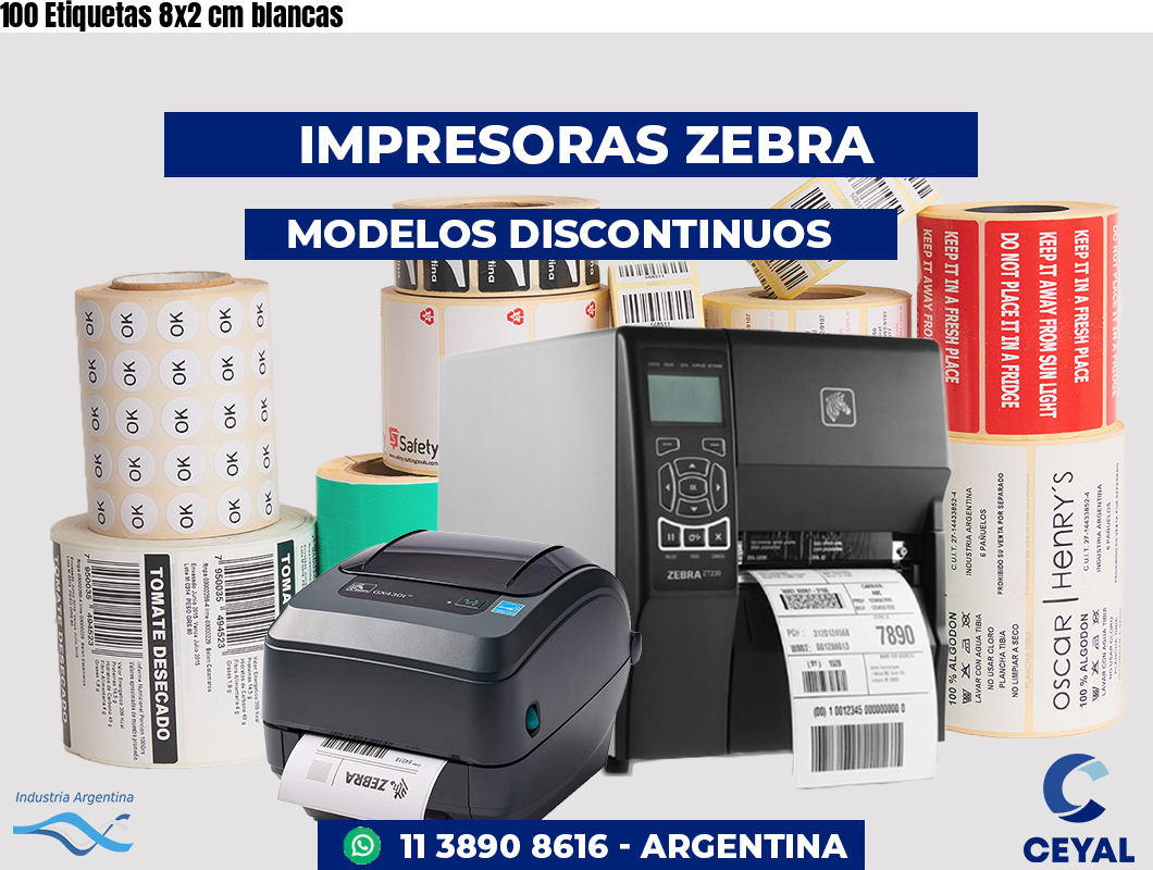 100 Etiquetas 8x2 cm blancas