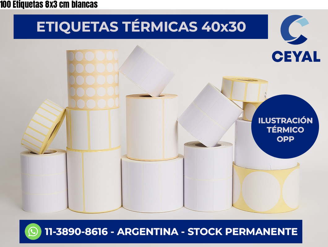 100 Etiquetas 8×3 cm blancas