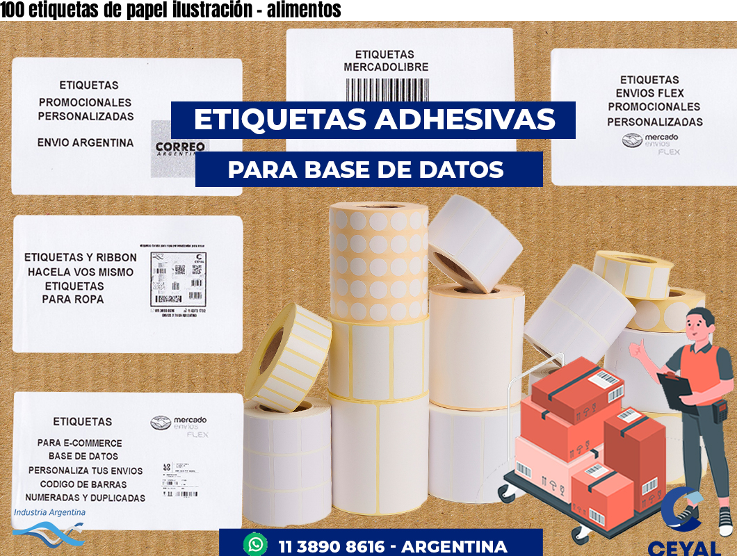 100 etiquetas de papel ilustración - alimentos