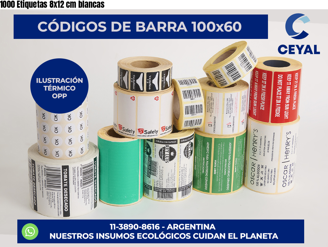 1000 Etiquetas 8×12 cm blancas