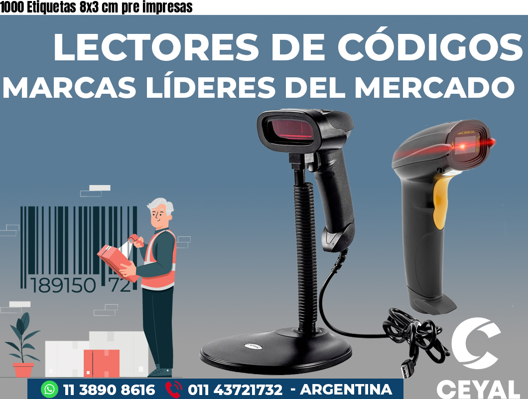1000 Etiquetas 8x3 cm pre impresas