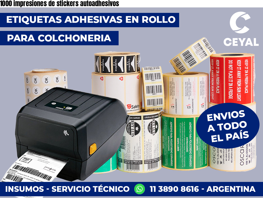 1000 impresiones de stickers autoadhesivos