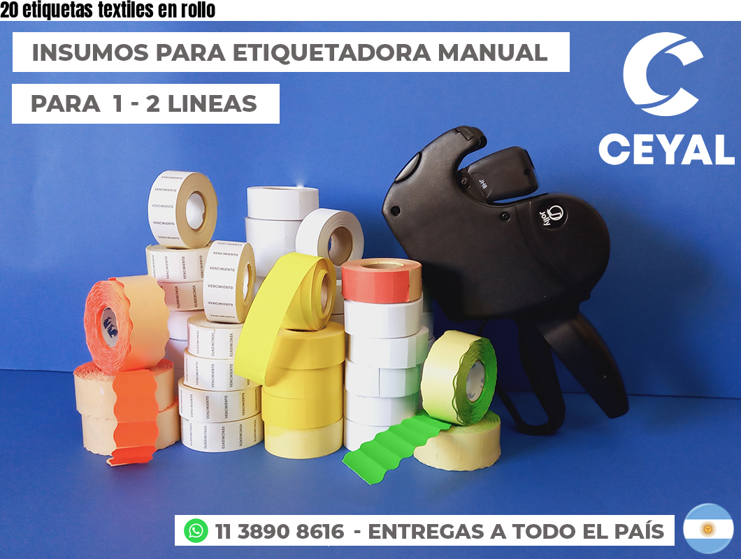 20 etiquetas textiles en rollo