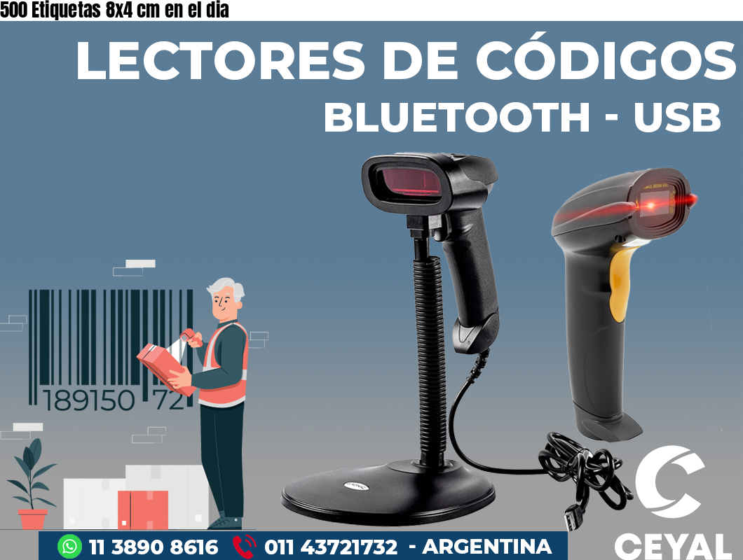 500 Etiquetas 8x4 cm en el dia