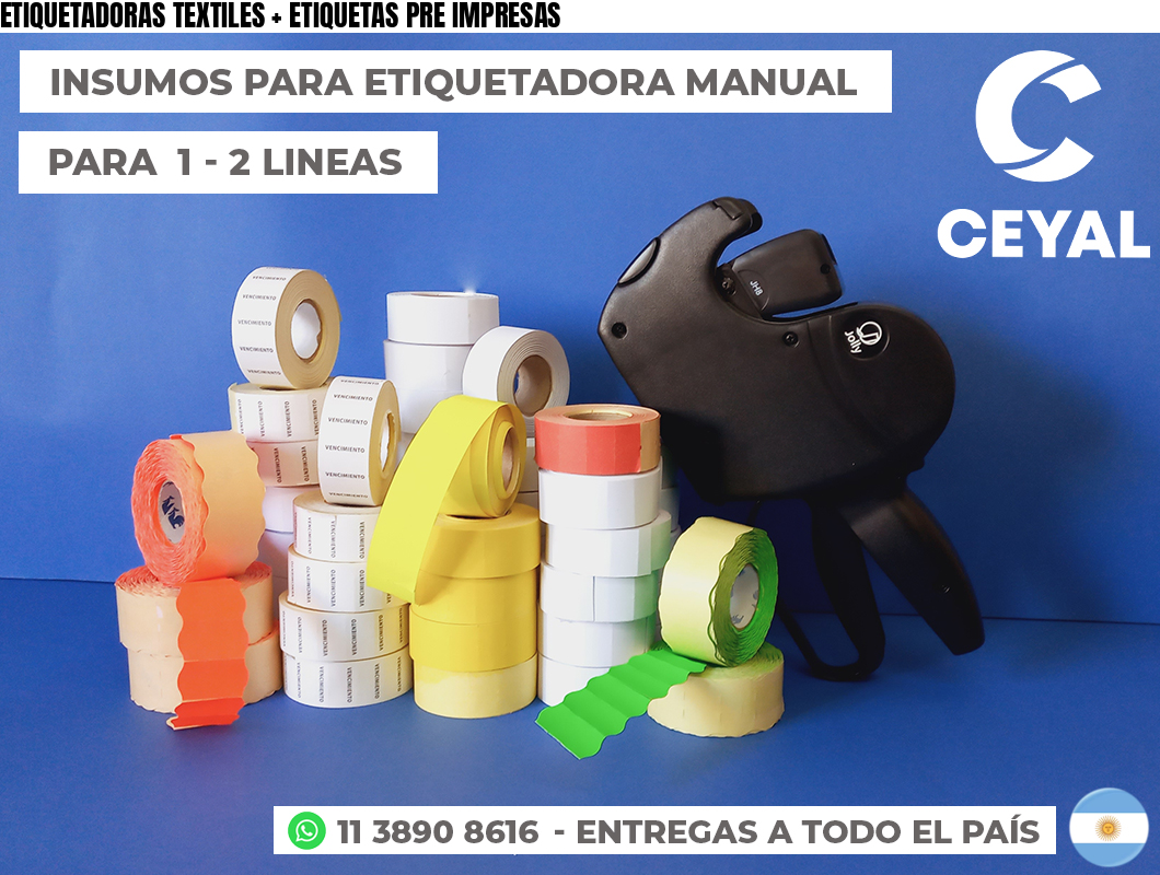 ETIQUETADORAS TEXTILES + ETIQUETAS PRE IMPRESAS