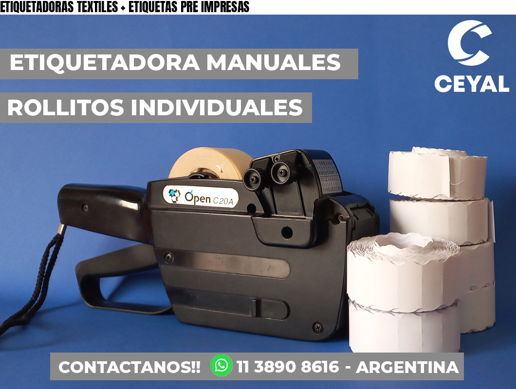 ETIQUETADORAS TEXTILES + ETIQUETAS PRE IMPRESAS