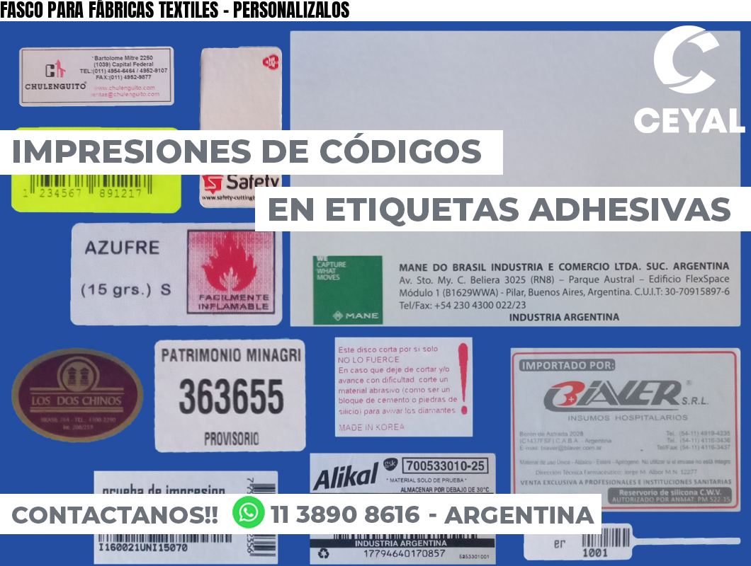 FASCO PARA FÁBRICAS TEXTILES - PERSONALIZALOS