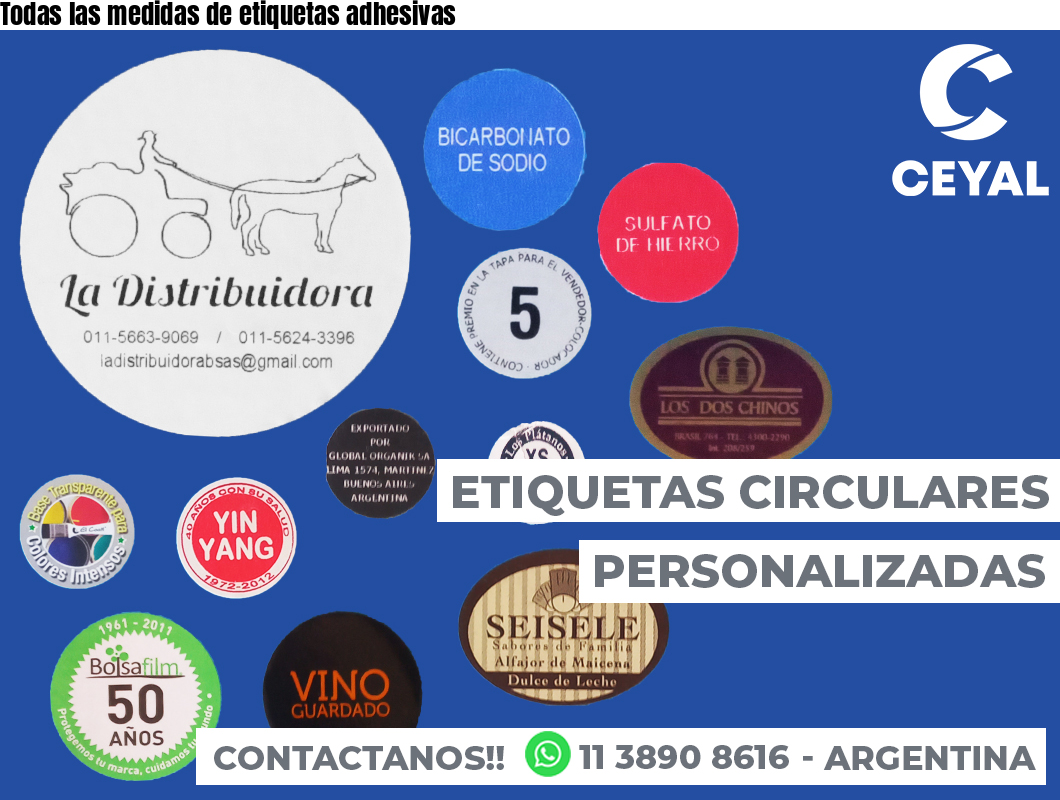 Todas las medidas de etiquetas adhesivas